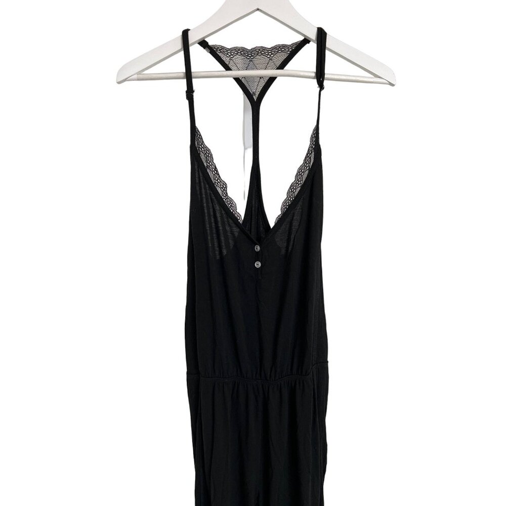 Splendid Black Lace-Trimmed Lounge Jumpsuit - Picture 4 of 8